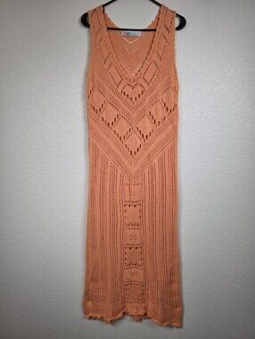 Free People FP Beach Peach Crochet Knit Midi Dress Small